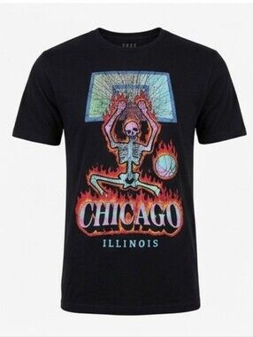 Free State Chicago Basketball Skeleton Flame Graphic Tee Medium Nba